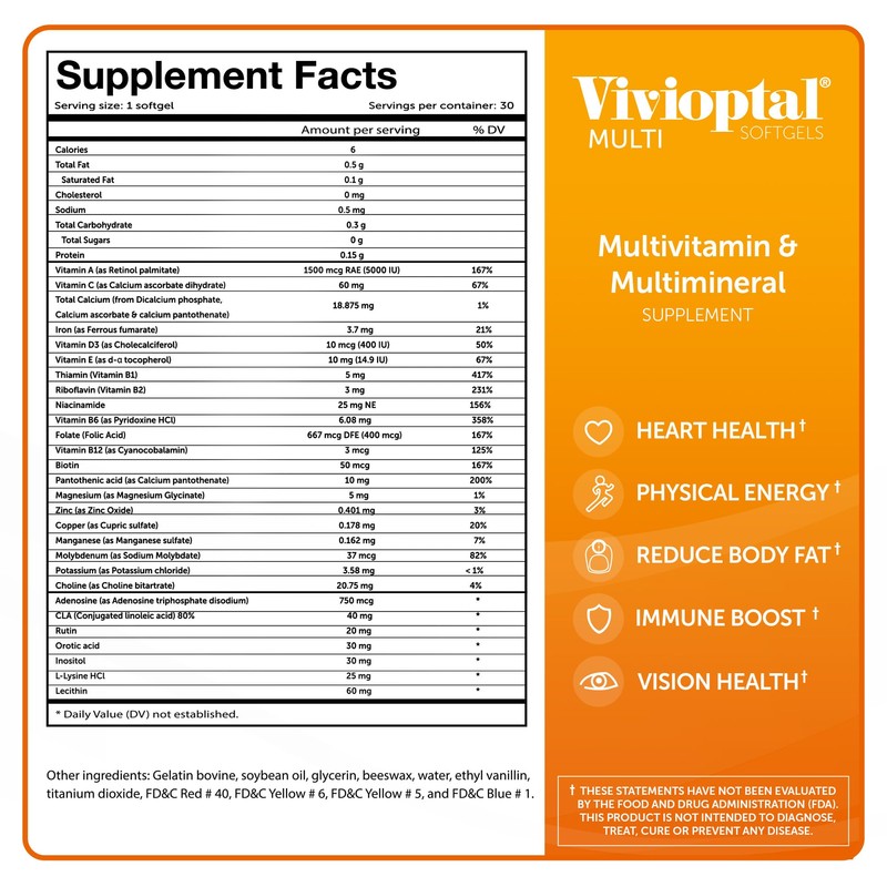 Vivioptal Multi 30 Softgels, Multivitamin & Multimineral, Gluten Free, German