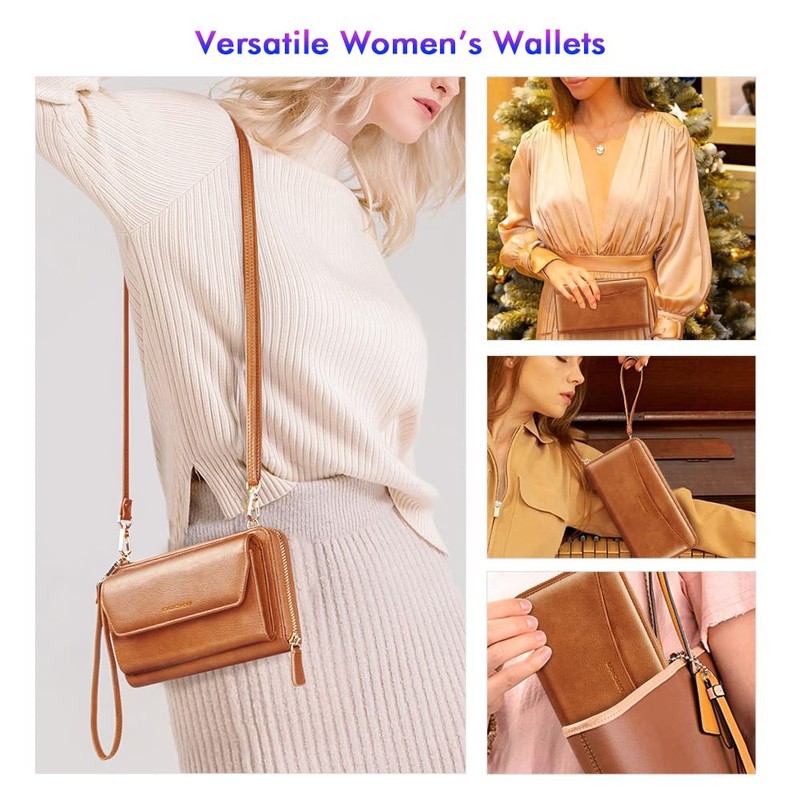 nuoku Womens RFID Wallet Purse Wristlet Crossbody Clutch with Zip