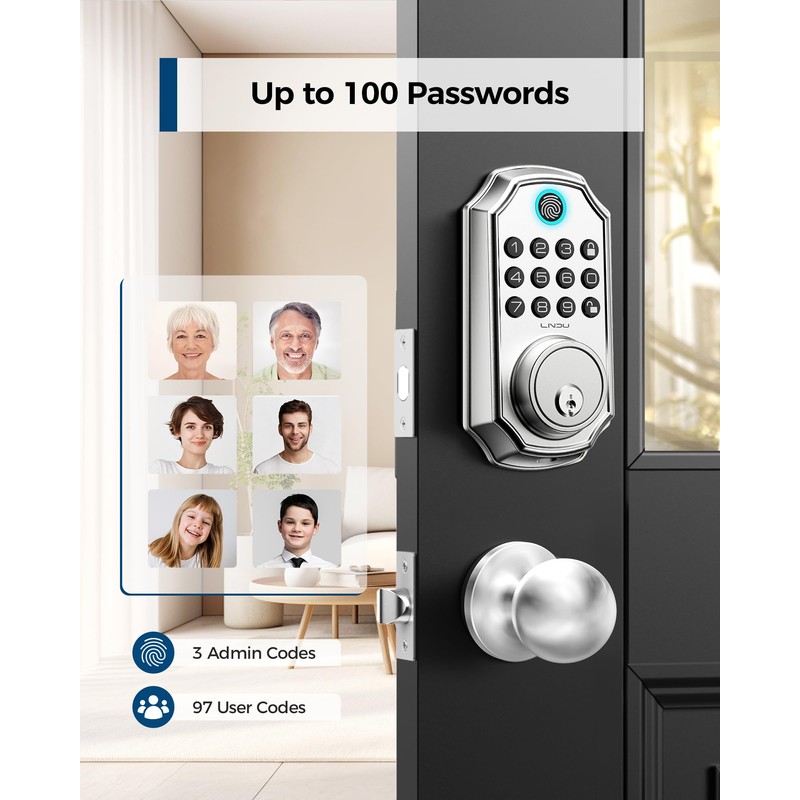 Keyless Entry Door Lock with Handle, App Control Front Door