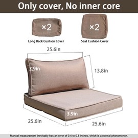 FKSLIFE Patio Cushion Covers Replacement,Patio Seat Cushion Covers,Washable Slip Covers Replacement, 2 Seat Cushion Covers,2 Back Cushion Covers (25.6×25.6×3.94inches, Brown)