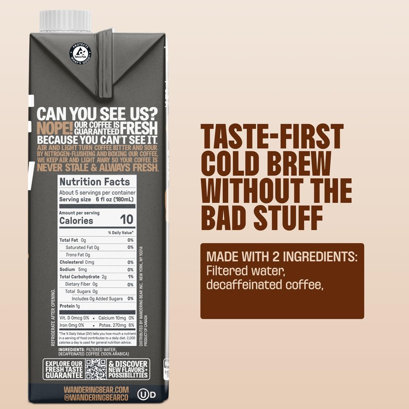 Wandering Bear Decaf Cold Brew Coffee - Bold, Smooth, No