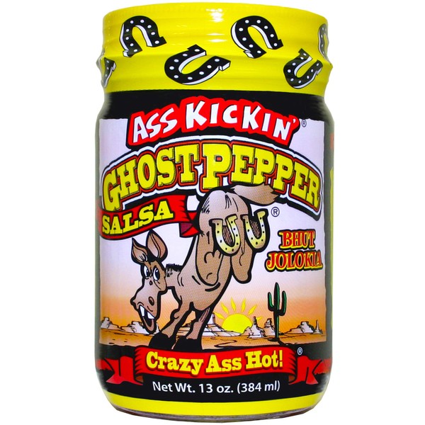 ASS KICKIN' Ghost Pepper Spicy Salsa - 13 oz - Premium Gourmet Spicy Hot Salsa for Tortilla Chips, Veggies, and Breakfast Burritos – Perfect Stocking Stuffers or Christmas Gifts - Try if you Dare!