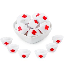 HHCFAST 6Pcs 3D Nurse Hats Silicone Beads for Pens Silicone Focal Beads for Keychain Making Necklace and Bracelets Craft（Red）