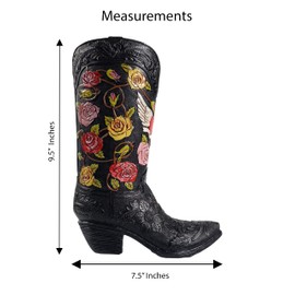 Urbalabs Western Cowboy Boot Vase 9.5 Inch Black Boot and Roses Winged Flower Vase Decorative Cowboy Boots Vases Home Office Rustic Decor Country Living Wedding Centerpiece