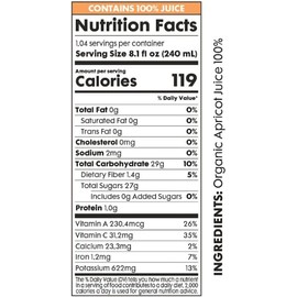 Pomona Organic Apricot Juice, Cold Pressed USDA Organic Juices, 100% Apricots, No Added Sugar, Not From Concentrate, Vegan, Kosher, Non GMO, Pasteurized, 8.4 oz Glass Bottles (Pack of 12)(Packaging May Vary)