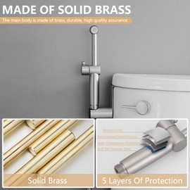 BATHLAVISH Handheld Bidet Sprayer for Toilet, All Brass Bathroom Toilet Sprayer Bidet Attachment Set, Baby Cloth Diaper Spraying Kit for Pet Bathing and Feminine Care, Brushed Nickel