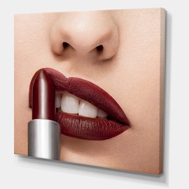 DesignQ Red Lipstick Getting Applyed On Lips Modern Canvas Wall Art