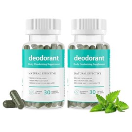 30/60 Cápsulas Desodorantes Corporales, Pastillas de Clorofila Olor Corporal Interno, Suplemento Desodorante Corpora para Mujeres y Hombres, Ingredientes Naturales (2 Botellas)