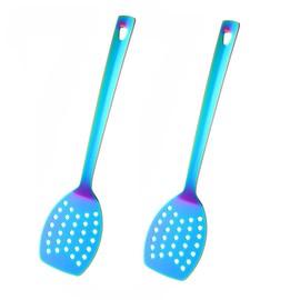 SBOMHS Spatula Stainless Steel 2 Pieces Spatula for Kitchen Roasting Turner Metal Length 33 cm Width 8 cm Slotted Turner Kitchen Aid Rainbow