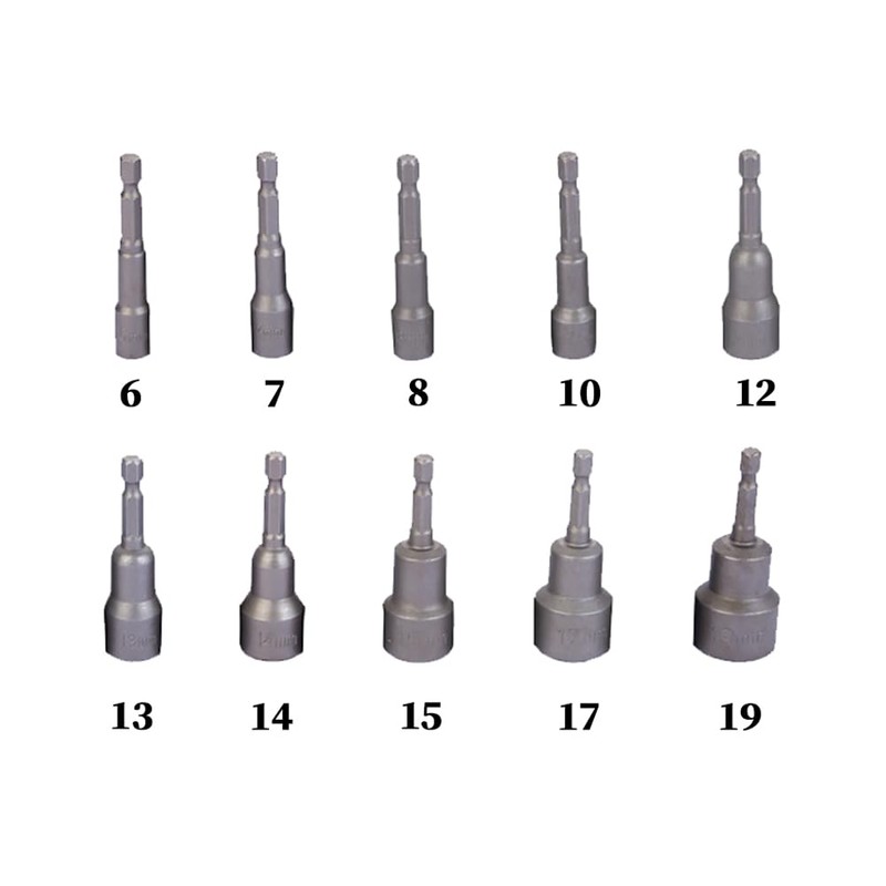 Aiweijia 10pcs Metric 6mm-19mm Magnetic Nut Driver Set Socket Adapter