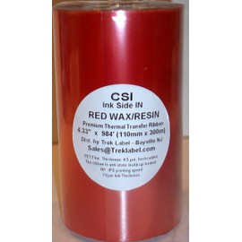 Red Thermal Transfer Ribbon Wax Resin 50/50 Ink 4.33" CSI 1"core for Datamax, Sato, Other Printers, ONLY by Trek Label w/PH Cleaner