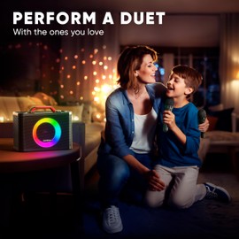 MASINGO New Karaoke Machine for Adults and Kids with 2 Wireless Microphones, Portable Bluetooth Singing Speaker, Colorful LED Lights, PA System, and TV Cable. Sonoro G5 (Black)