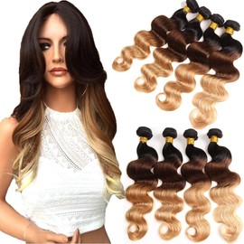 ELEE'S HAIR Ombre Brazilian Hair Bundles Body Wave Ombre Hair Bundles Body Wave Ombre Body Wave 4 Bundles Ombre Human Hair Bundles Ombre Human Hair Weave 3 Tone 1b / 4/27 (18 20 22 24)