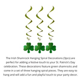 Lizzy 1 x Irish Shamrock Hanging Spiral Decorations (3pcs) Lucky Leaf Banner Swirl Irish Festival Day Backdrop Party Photo Prop Decoration Irish Decor Four Leaf