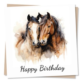 Watercolour Horses Happy Birthday Card - Special Card For Family and Friends - Horse Lovers - Heartfelt Greetings Wish for Women, Men - Made in UK