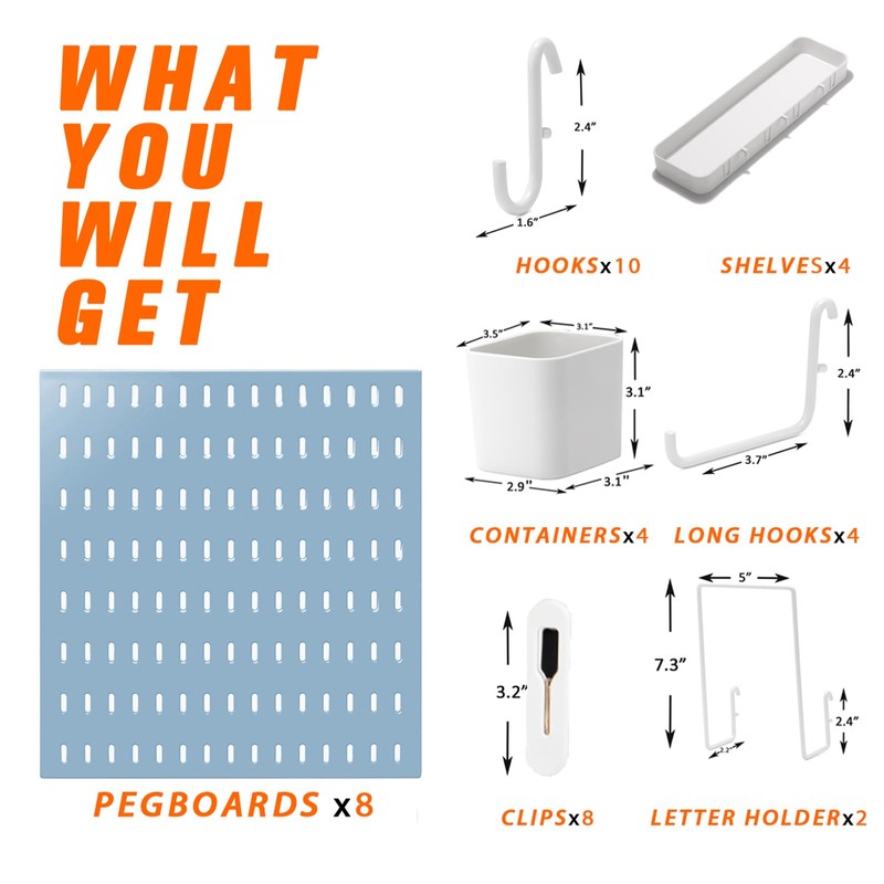 VEOFEMLEA Pegboard Combination Kit, 8 Peg Boards and 30 Accessories