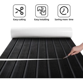 FOCEAN Boat Flooring EVA Foam Boat Decking Self-Adhesive Non-Slip Marine Carpet for Jon Bass Pontoon Boats Motorboat RV Yacht Kayak Surfboard, 94.5"x 15.7" Black with Dark Grey Lines