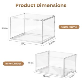 Large Clear Stackable Storage Drawers, 1 Pack Acrylic Organizer Bins for Closet, Bathroom, Kitchen, Pantry, Under Sink, Office, Laundry, Vanity, and Toy Organization, Durable Plastic, Smooth Pull-Out