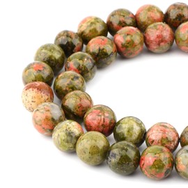 Bymitel 60 pcs Natural Genuine Real Round Loose Stone Beads Gemstone Spacers for Charm DIY Jewelry Making 15.5" per Strand 6mm (Unakite Jasper, 6mm)