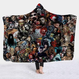 DAYINGJIA Hooded Blanket, Horror Mysterious Character Hooded Cloak for Adult Gothic Sherpa Fleece Wearable Throw Blanket Microfiber Bedding (78.7x59inch, A)