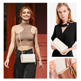 nuoku Womens RFID Wallet Purse Wristlet Crossbody Clutch with Zip Around 2 Strap, Starlight