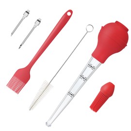 Turkey Baster, Food Grade Baster Syringe for Cooking & Basting Attachments Silicone Bulb, 2 Injector Needles and Brush - Easy to Use and Clean WANFOW