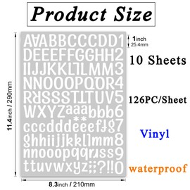 1260 pcs 10 Sheets Self Adhesive Vinyl Letters Numbers Kit, White Mailbox Numbers Sticker for Mailbox, Signs, Window, Door, Cars, Trucks, Home, Business, Address Number (1 Inch, 10 White)