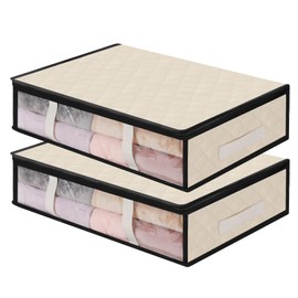 AiQInu Underbed Storage Box, Pack of 2 Underbed Storage Boxes with Viewing Window and 4 Handles, 60 x 45 x 15 cm, Foldable Underbed Storage Bag, Clothes Storage for Clothes, Blankets, Duvets