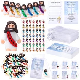 Bememo 150 Pcs 50 Set Little Jesus Figurines Bulk Jesus Love You Mini Rubber Toys Sets to Hide and Seek Religious Party Favors Sunday School Christian Baptism Gifts(Rainbow Color,Love You)