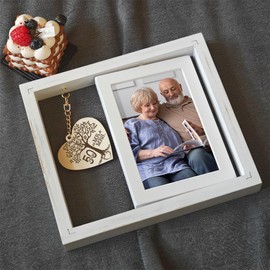 White 50th Anniversary Wedding Picture Frame Gifts for Couple Parents, Rotating Floating Happy 50th Anniversary Marriage Frame Decoration, Valentine Mother Day Frame Gifts for Husband Wife 4x6