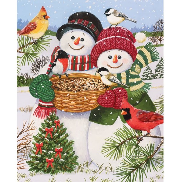Bits and Pieces - 100 Piece Jigsaw Puzzle for Adults - Snow Couple Feeding The Birds - 100 pc Snowman Fun Jigsaw by Artist William Vanderdasson