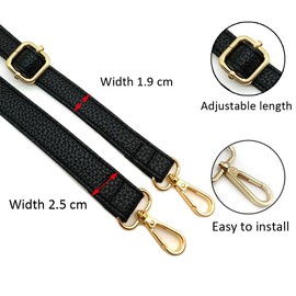 PU Leather Strap for Small Bag, Black, Adjustable Women's Bag Straps with Carabiner Gold, 80-125 cm Shoulder Strap Bag for Women, Crossbody Strap, 1.9 cm, 1801