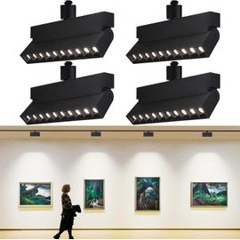 LEONLITE 24W Dimmable LED Track Lighting Heads, for H Type Track Rails, CRI90, 1300LM, 100-277V, Flicker Free Adjustable Ceiling Track Light Fixtures for Kitchen, 4000K Cool White, Black, Pack of 4