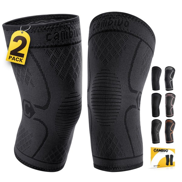 CAMBIVO Knee Brace Support(2 Pack), Knee Compression Sleeve for Running,