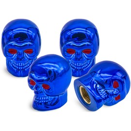 MEAJOO 4PCS Skull Style Tire Valve Stem Caps, with O Rubber Ring, Universal Copper Core Tire Valve Stem Covers for Cars, SUV, Trucks, Bikes, Motorcycles, Bicycles(Blue)