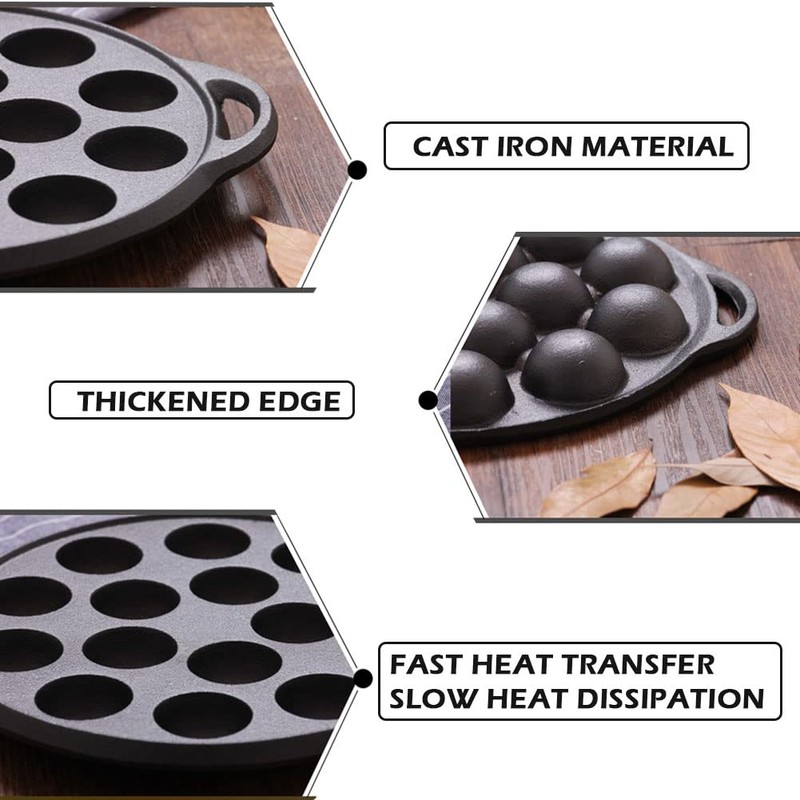 Cast Iron Pancake Pan, 10 inch Non-Stick Takoyaki Pan with