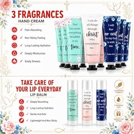 144 piezas, 36 juegos de crema de manos cristiana y bálsamo labial, set de regalo hidratante con bolsa de organza, regalos cristianos VBS, versículos 