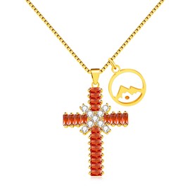 Zircobic Mustard Seed Mountain Necklace, Double-Layered Cross Chain, Exquisite Stainless Steel Jewelry, Inspirational Faith Bracelet for Best Friends, Ladies, and Grandfathers - YA4784