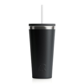 RTIC 20oz Everyday Tumbler Insulated Stainless Steel Portable Travel Coffee Cup with Straw, Spill-Resistant Lid, BPA-Free, Hot and Cold Drink, Ceramic Lining, Black