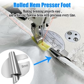TOOVREN Universal Sewing Rolled Hemmer Foot 4pcs, Rolled Hem Presser Foot, 7/8/9/10mm Wide Rolled Hem Foot, Sewing Machine Presser Foot Hemmer Foot, Home Industrial Curved Scroll Hemmer Foot