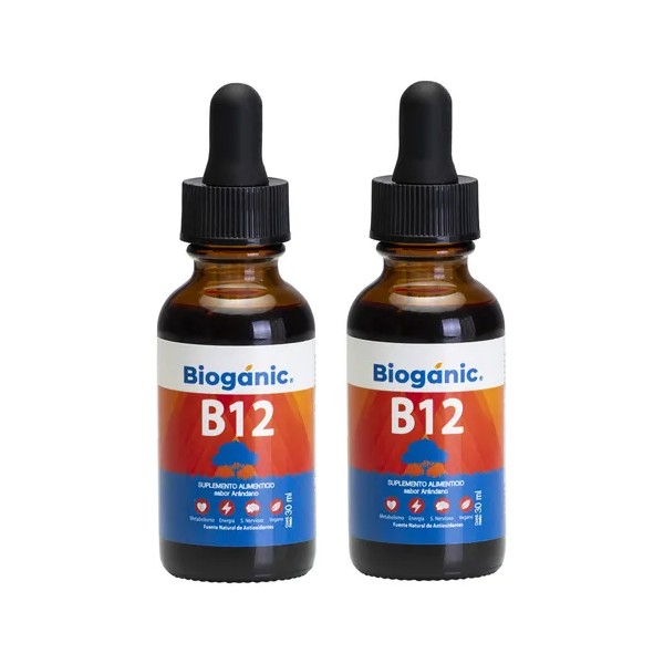 Paquete de 2 Botellas Vitamina B12 Lquida Sublingual Bioganic Vegana,