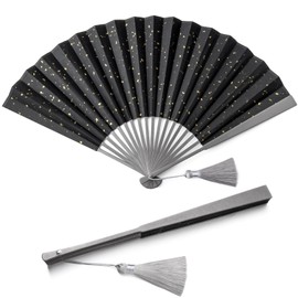 FEGVE Titanium Black Folding Fan Men's Collapsible Gentleman's Kimono Japanese Traditional Accessories for Yukata Fireworks Festivals Summer Heat Countermeasure Tai Chi Kung Fu (7 sun (fan surface