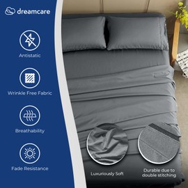 DREAMCARE Queen Sheet Set – 4 pcs Cooling Sheets – up to 21” Extra Deep Pocket Queen Sheets – Hotel Luxury Sheets & Pillowcases – Superior Softness 100% Fine Microfiber with Side Pocket – Dark Gray