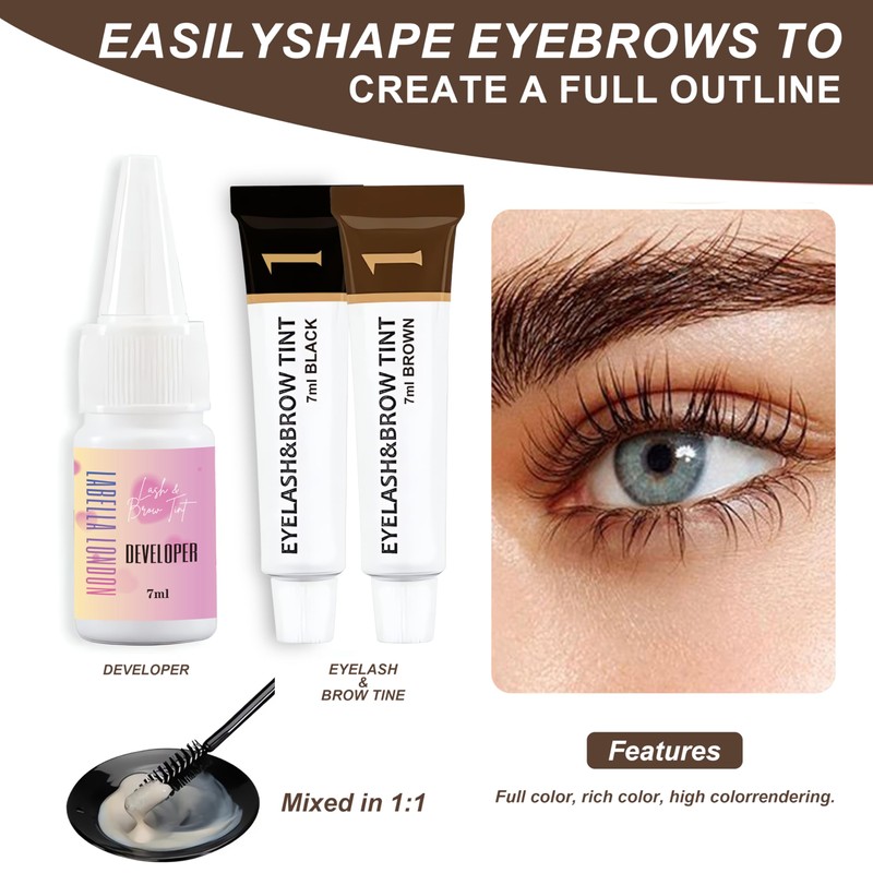 Complete Starter Eyelash & Eyebrow Tint Kit, Black and Brown