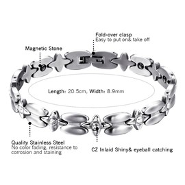 Cupimatch Magnetic Men’s / Women’s Bracelet Elegant Love Heart Magnet Therapy Stainless Steel Bracelet Silver / Gold Health Bracelet, Stainless Steel