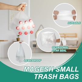 Magesh 4 Gallon Trash Bag Strong, Leakage-Free, Small Garbage Bags Unscented Thick for Bathroom, Office, Kitchen Small Trash Can, 15L, 105 Bags, Clear