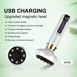 Electric Cupping Device, 12 Gears Heating Multifunctional Intelligent Handheld Gua Sha Massager, Pressure Relief Painless Cupping Massager for Back, Leg, Shoulder (White)