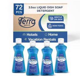 Terra Breeze Hotel Liquid Dish Soap | Dishwashing Liquid Detergent - Travel Essentials for Hospitality & Vacation Rentals | 3.5 oz Travel Size Dish Detergent Kitchen Soap (Case of 72)