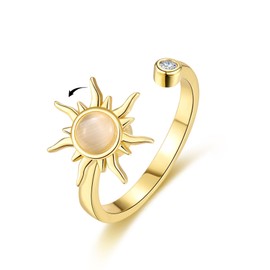 VYYU Fidget Ring for Women - Anxiety Relief Stress Anxiety Ring with Sun, Adjustable Fidget Rings for Anxiety Women, Open Reliever Spinner Ring | Anxiety Rings for Women Stress Relief Gift, Gold