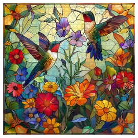 Stained Glass Puzzles for Adults 1000 Pieces, PICKFORU Colorful Flower Hummingbird Jigsaw Puzzles, Mosaic Bird Puzzles as Home Decor